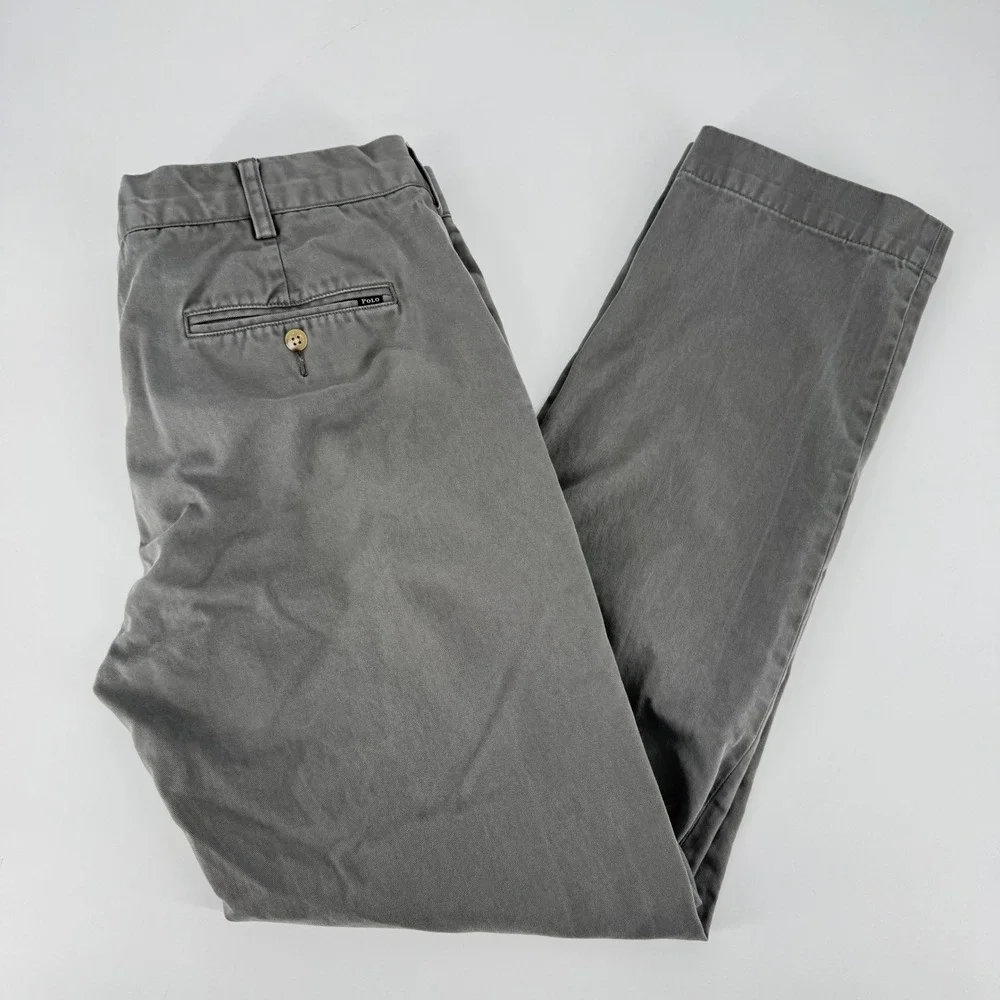Polo Ralph Lauren Mens 34x32 Gray Slim Fit Chino Pants Cotton Flat Front